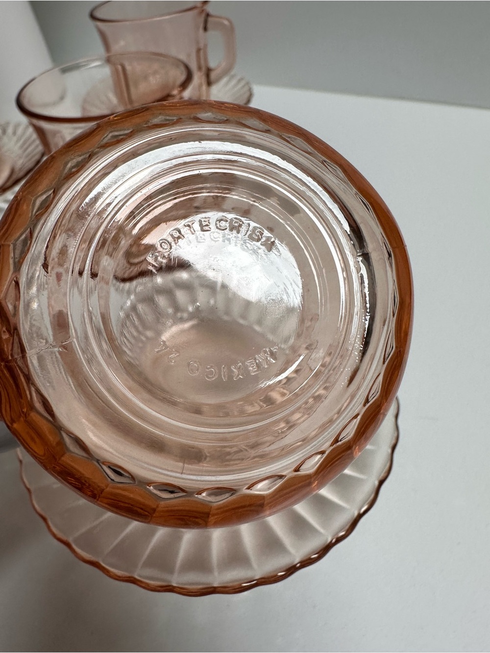 Vtg Forte Crisa Cup & Saucer Radiance Pink Glass Ribbed Set Of 4 Elegance EUC - Picture 4 of 7